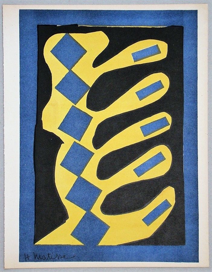 Lithograph Matisse - Composition jaune, bleu et noire, 1947