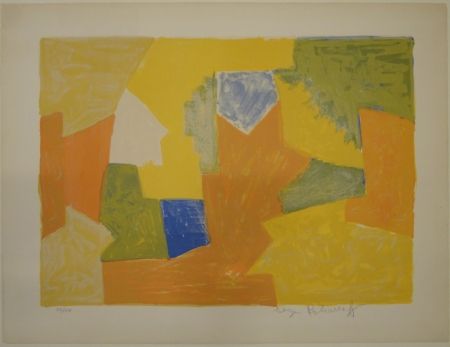 Lithograph Poliakoff - Composition jaune, orange et verte / Komposition Gelb, Orange und Grün. 