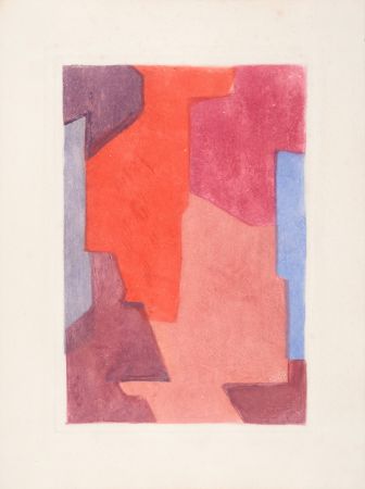 Etching And Aquatint Poliakoff - Composition mauve bleue et rouge, Parménide, 1964 (#E)