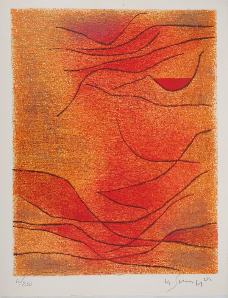 Lithograph Singier - Composition orange et rouge