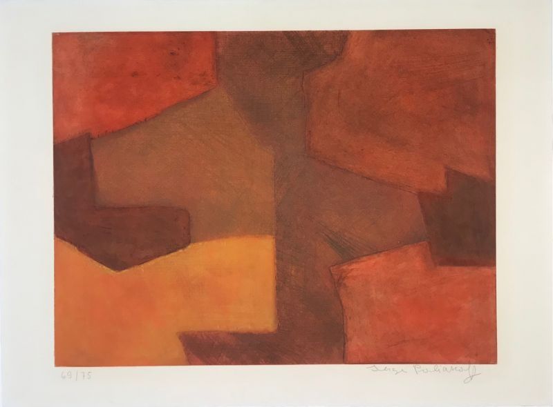 Etching Poliakoff - Composition orange et rouge XXIX 