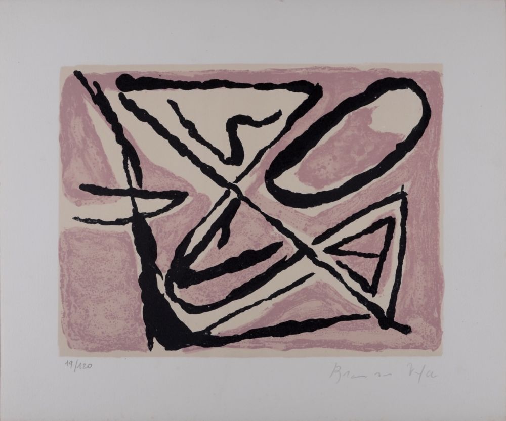 Lithograph Van Velde - Composition Rose - Hand-signed