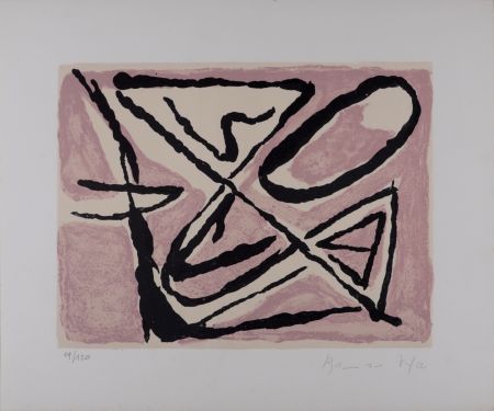 Lithograph Van Velde - Composition Rose - Hand-signed