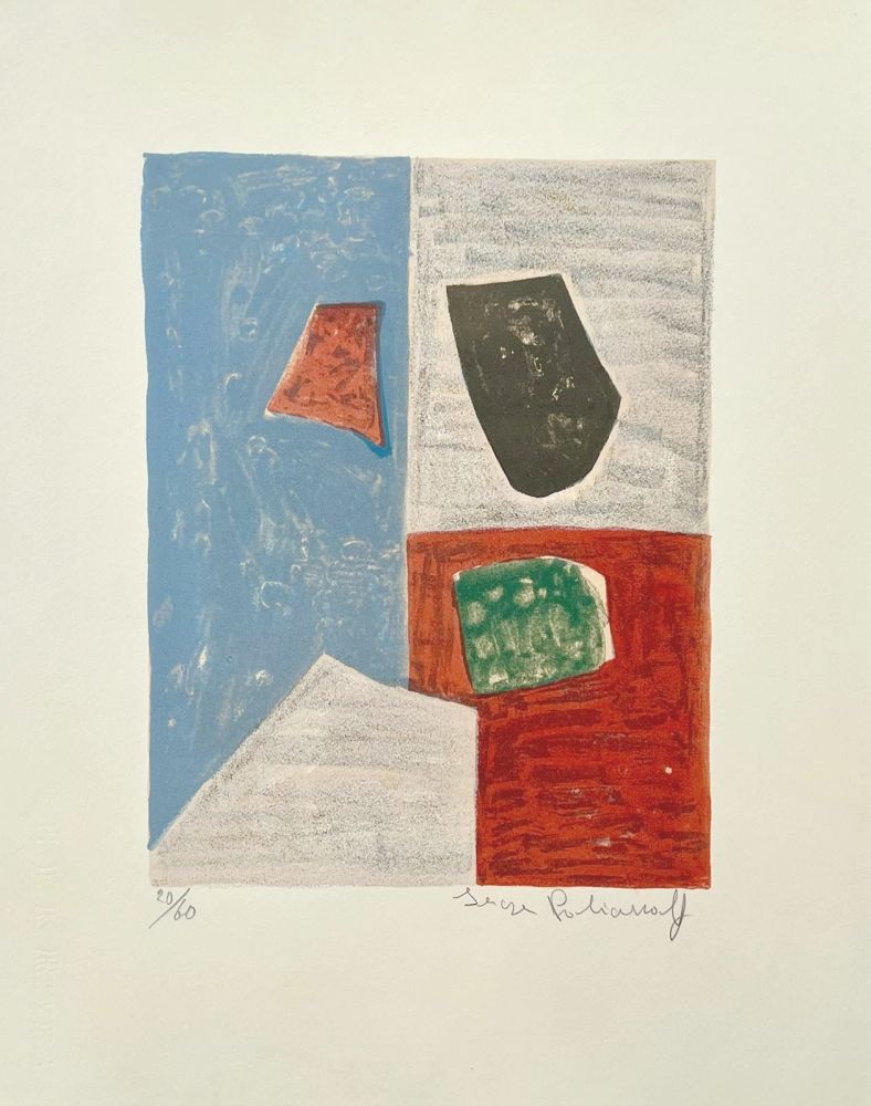 Lithograph Poliakoff - Composition rose, rouge et bleue L17 