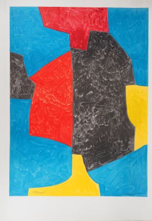 Lithograph Poliakoff - Composition rouge, bleu et noir