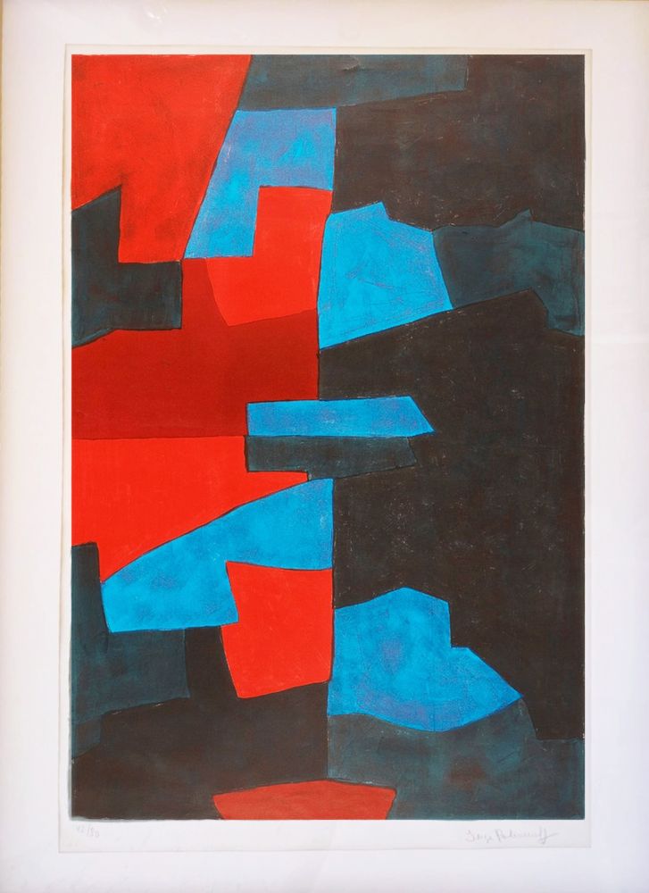 Lithograph Poliakoff - Composition rouge, bleue et noire L72 
