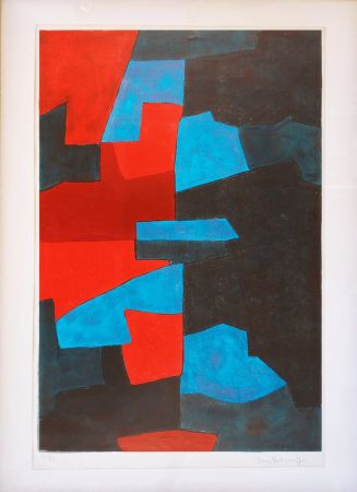 Lithograph Poliakoff - Composition rouge, bleue et noire L72 
