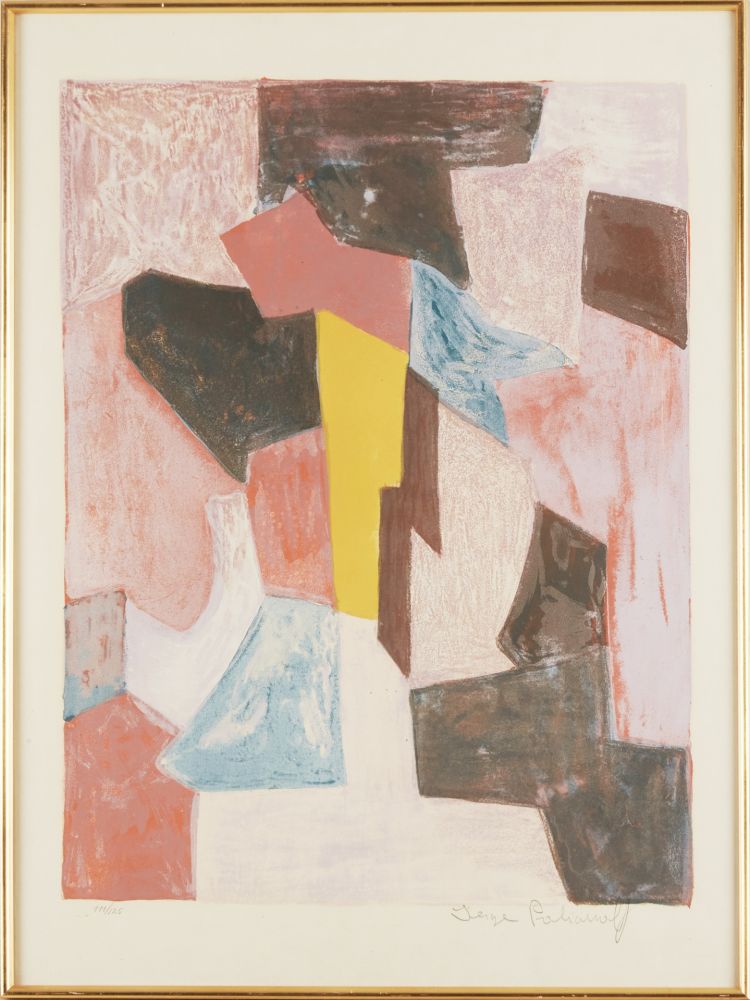 Lithograph Poliakoff - Composition rouge, carmin et jaune