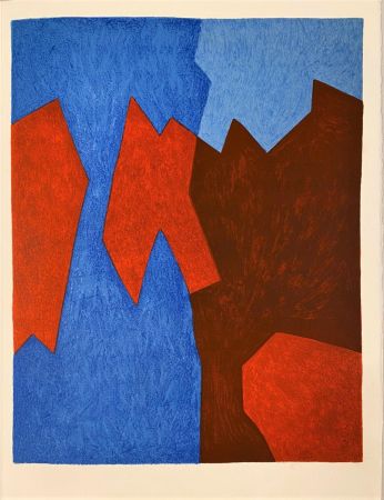 Lithograph Poliakoff - Composition rouge et bleue