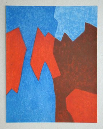 Lithograph Poliakoff - Composition rouge et bleue