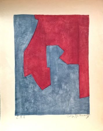 Lithograph Poliakoff - Composition Rouge et Bleue n°49 