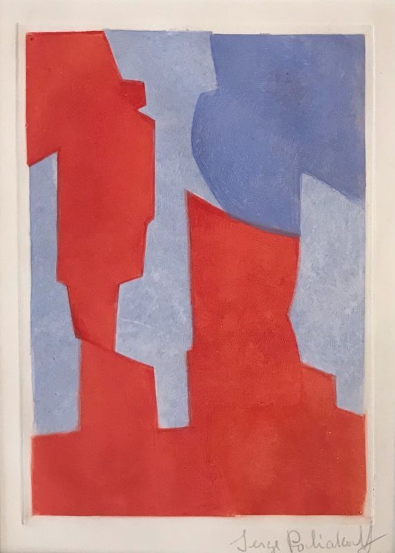 Etching And Aquatint Poliakoff - Composition rouge et bleue N° XX 