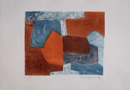 Aquatint Poliakoff - Composition rouge et bleue XXXVI, 1969 - Hand-signed