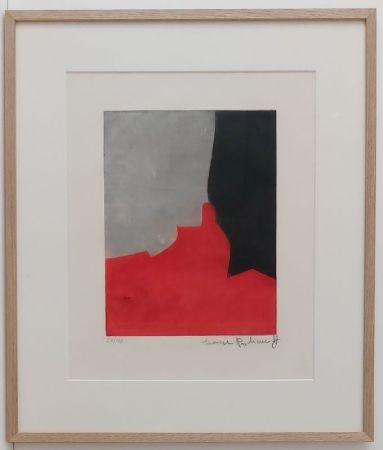 Etching And Aquatint Poliakoff - Composition rouge, grise et noire IV 