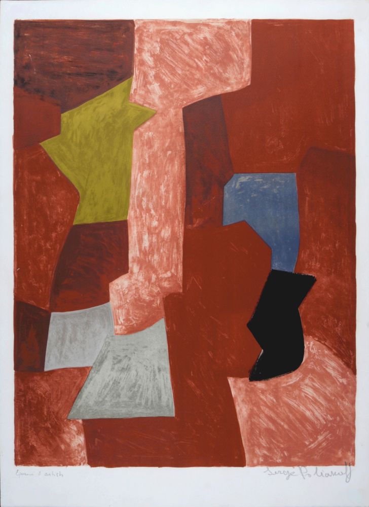 Lithograph Poliakoff - Composition rouge, jaune et bleue, 1957 - Hand-signed!