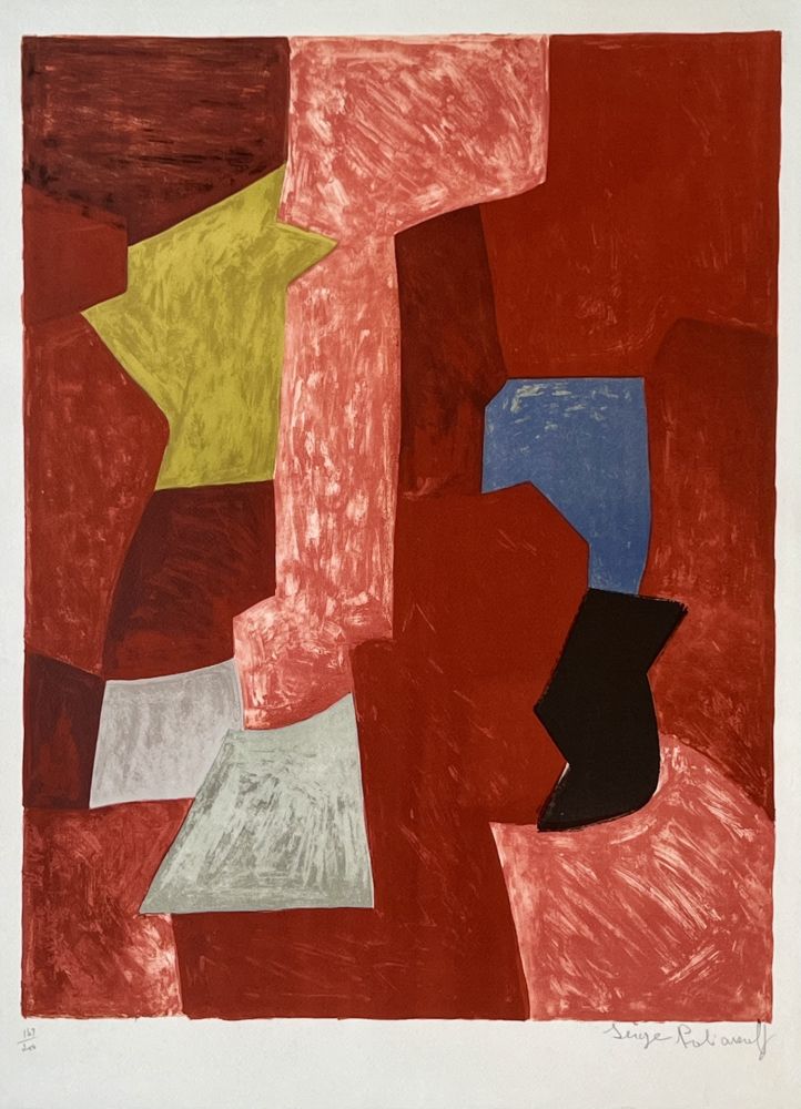 Lithograph Poliakoff - Composition rouge, jaune et bleue L13 