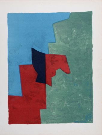 Lithograph Poliakoff - Composition rouge, verte et bleue L32, 1961