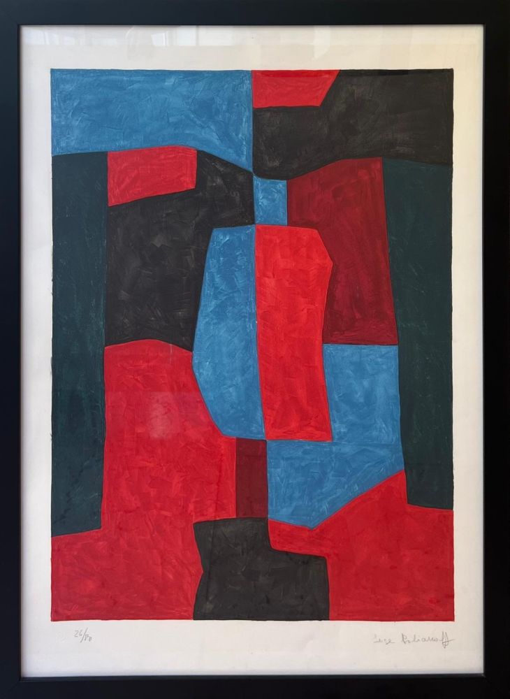 Lithograph Poliakoff - Composition rouge, verte et bleue L76 