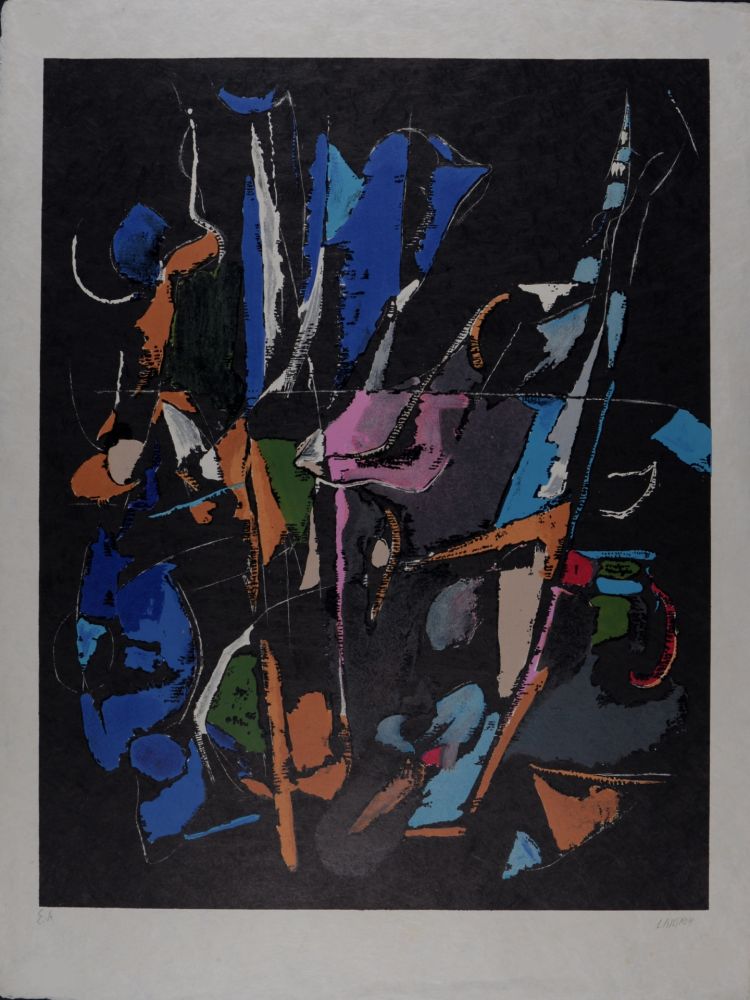 Lithograph Lanskoy - Composition sur fond noir, circa 1968