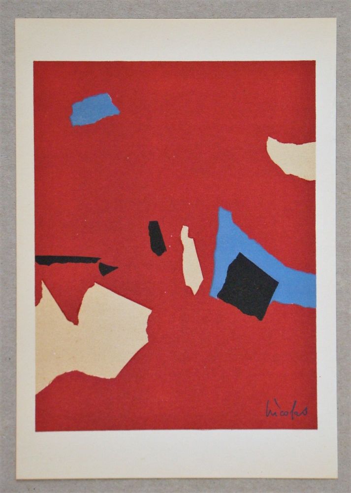 Lithograph De Stael - Composition sur fond rouge