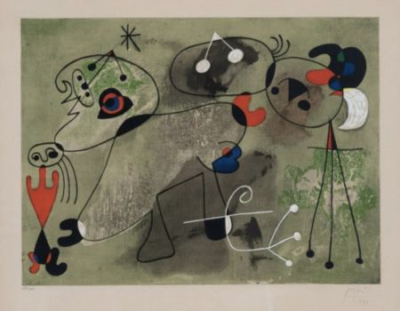 Multiple Miró - Composition Sur Fond Vert