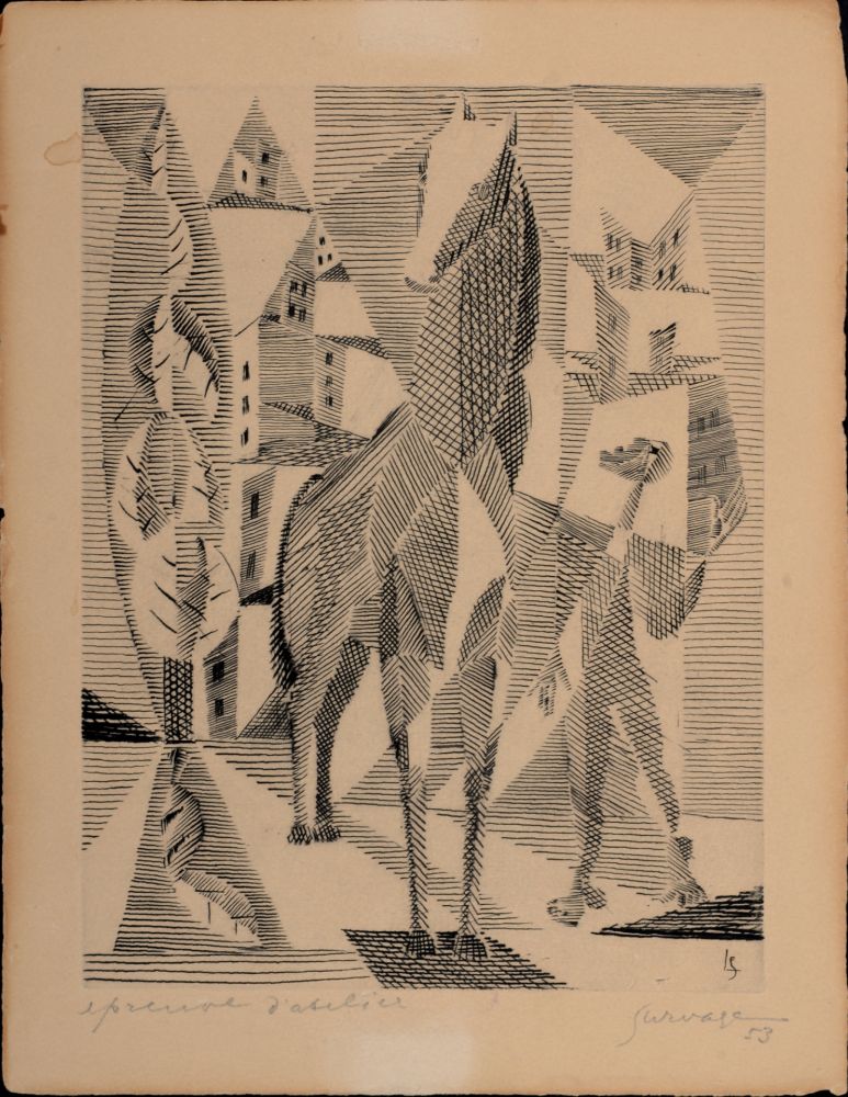 Engraving Survage - Composition surréaliste (H), 1953