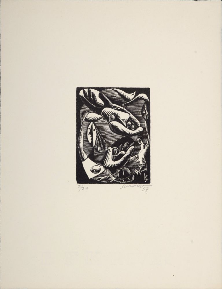Woodcut Survage - Composition surréaliste XXV, 1957