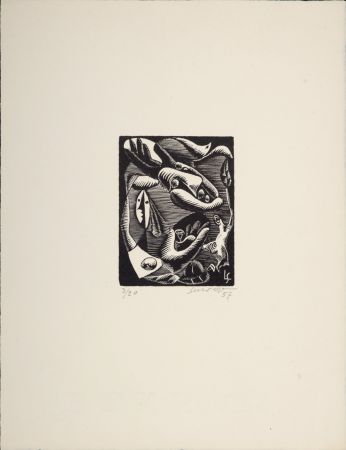 Woodcut Survage - Composition surréaliste XXV, 1957