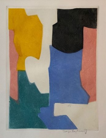 Engraving Poliakoff - Composition verte, bleue, rose et jaune XXV