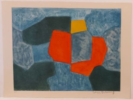 Etching And Aquatint Poliakoff - Composition verte, bleue, rouge et jaune XXXV 