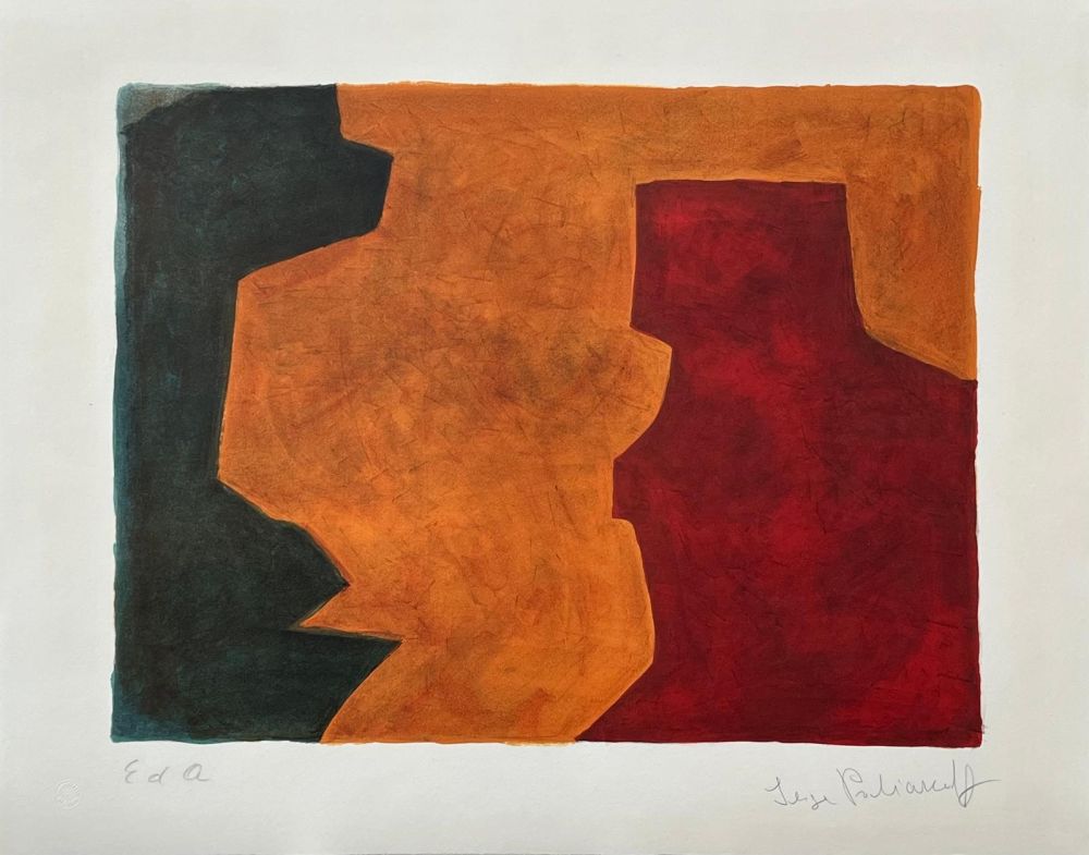 Lithograph Poliakoff - Composition verte, orange et lie de vin L58 