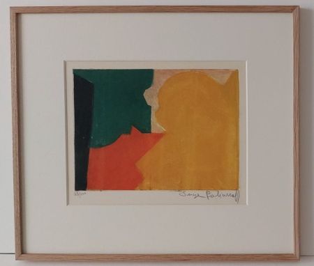 Etching And Aquatint Poliakoff - Composition verte, rouge et orange EF V 