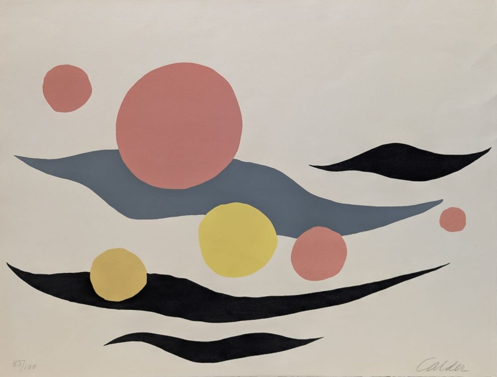 Lithograph Calder - Composition with Clouds and Spheres 