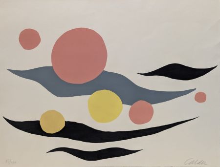 Lithograph Calder - Composition with Clouds and Spheres 