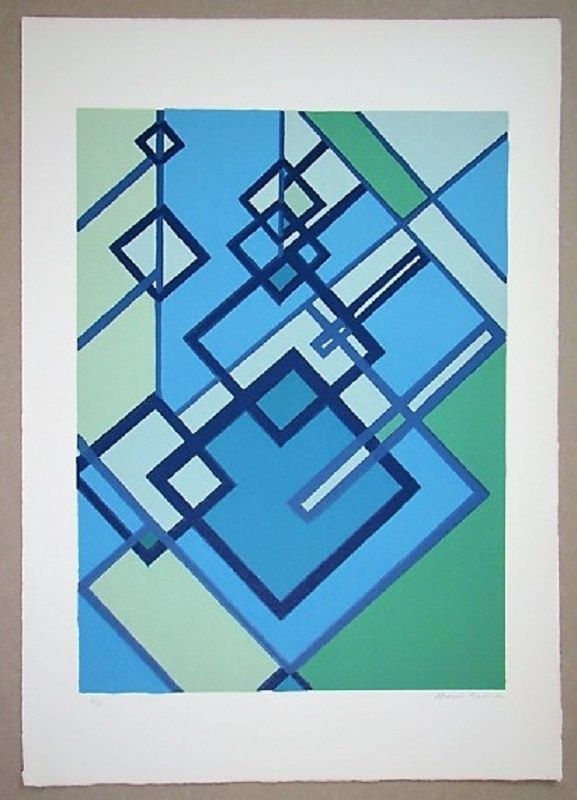 Lithograph Radice - Compositione astratta blu verde