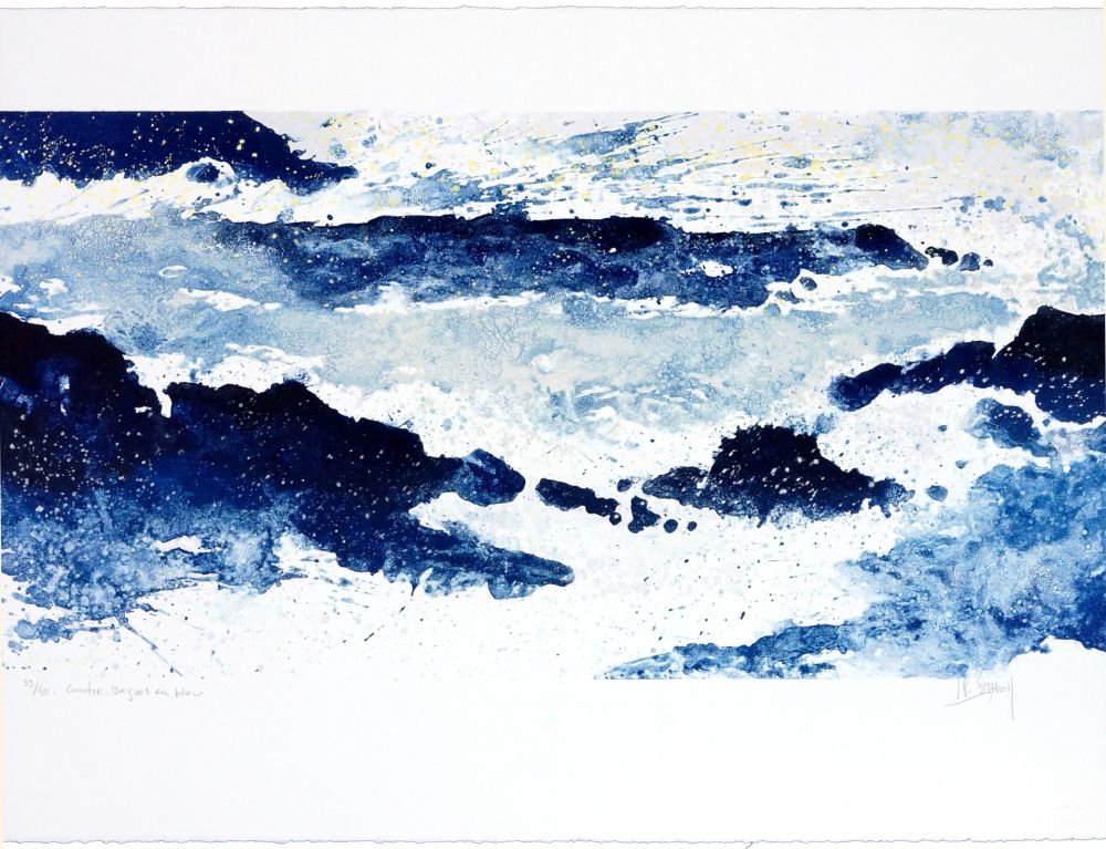 Lithograph Stholl - Contre-vagues en bleu