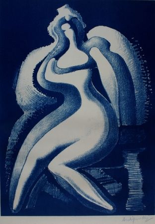 Lithograph Archipenko - Coquette (Blue Nude)