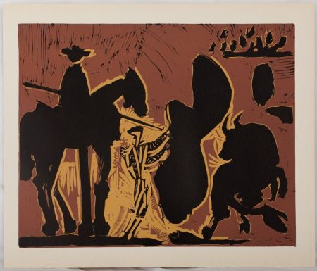 Linocut Picasso - Corrida, Torero face au taureau