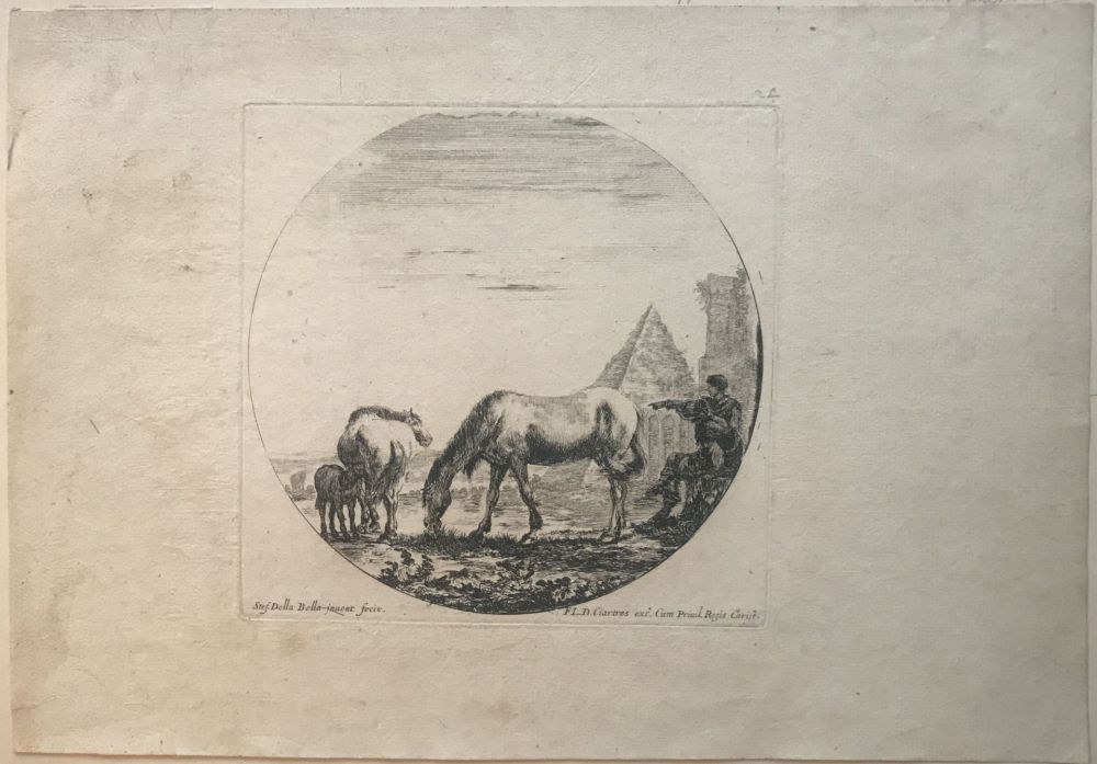 Drypoint Della Bella - Country side sene with horses