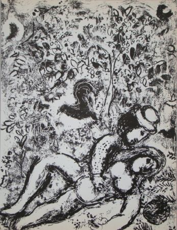 Lithograph Chagall - Couple d'amour en face de l'arbre