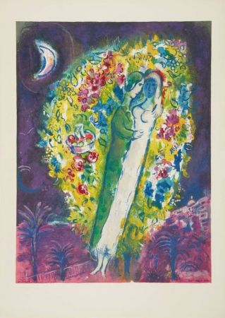 Lithograph Chagall - Couple dans les Mimosas (Couple in Mimosa)