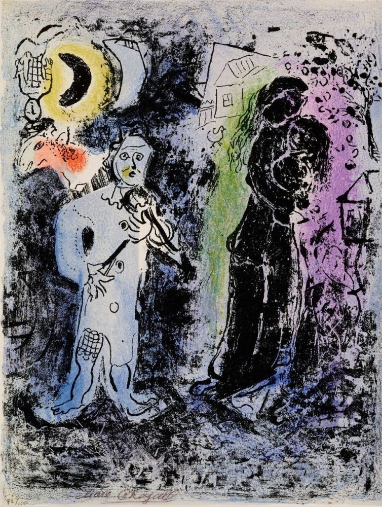 Lithograph Chagall - Couple noir au musicien