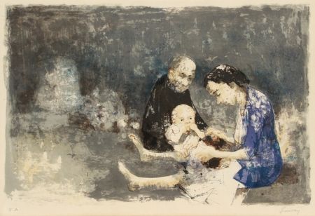 Lithograph Jansem - Couple with baby