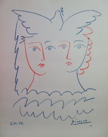 Lithograph Picasso - Couple à la colombe