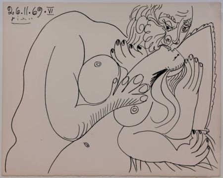 Lithograph Picasso - Couples and female nudes