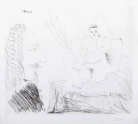 Etching Picasso - Courtisane au lit avec un visiteur  from the 347 Series 