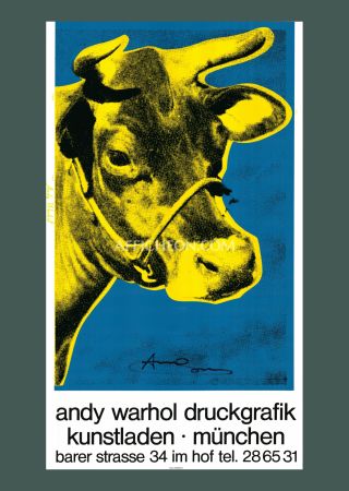 Screenprint Warhol - 'Cow Wallpaper (Blue/Yellow)' 1983 Silkscreen (Hand-signed)