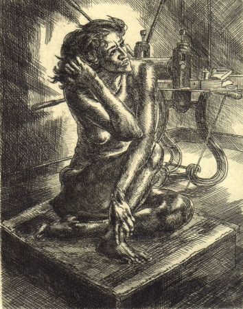 Etching Sloan - Crouched Nude and Press