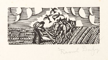 Woodcut Dufy - Crows in Field