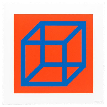 Linocut Lewitt - Cubes in Color on Color